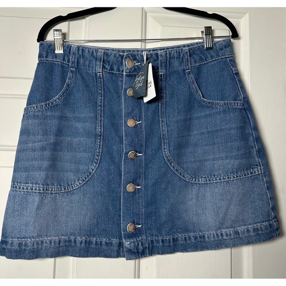 Marine Layer Emilia Mini Skirt Medium Wash Denim Button Front Size 10 NWT - Picture 1 of 7